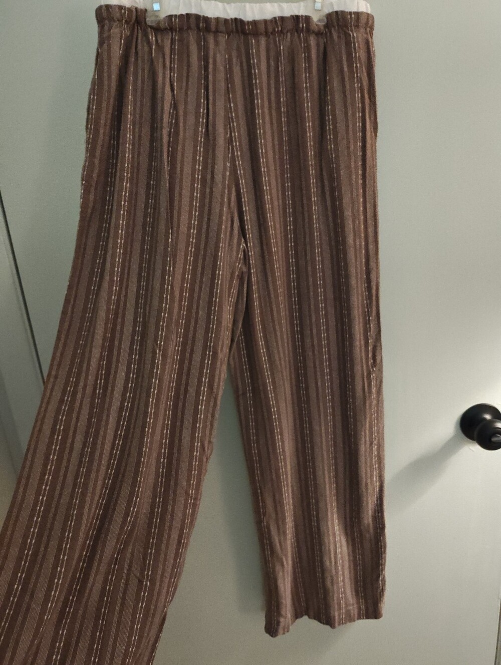Brown Striped Wide-Leg Pants Size Large - Picture 6 of 9